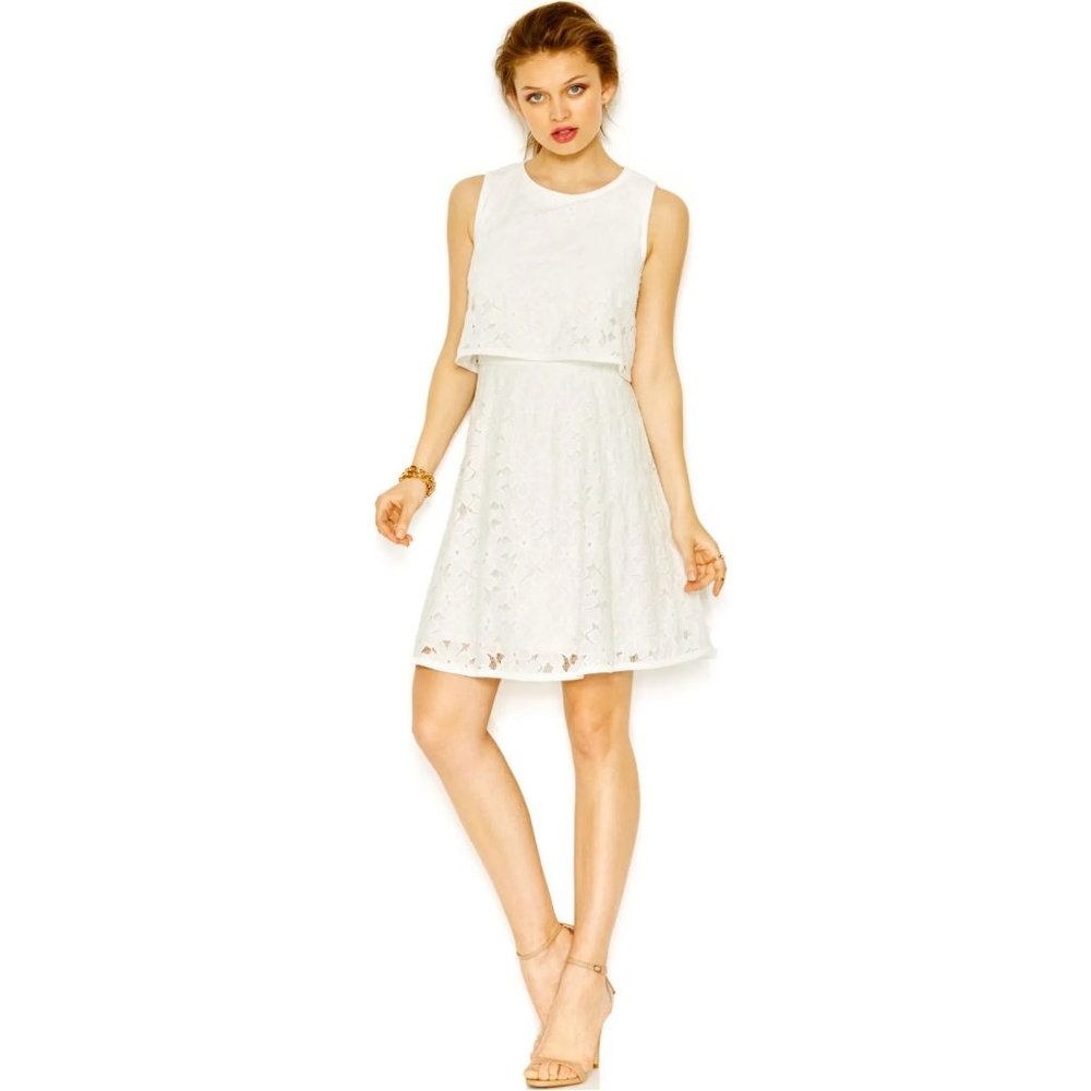 Betsey Johnson White Lace Popover A-line Dress